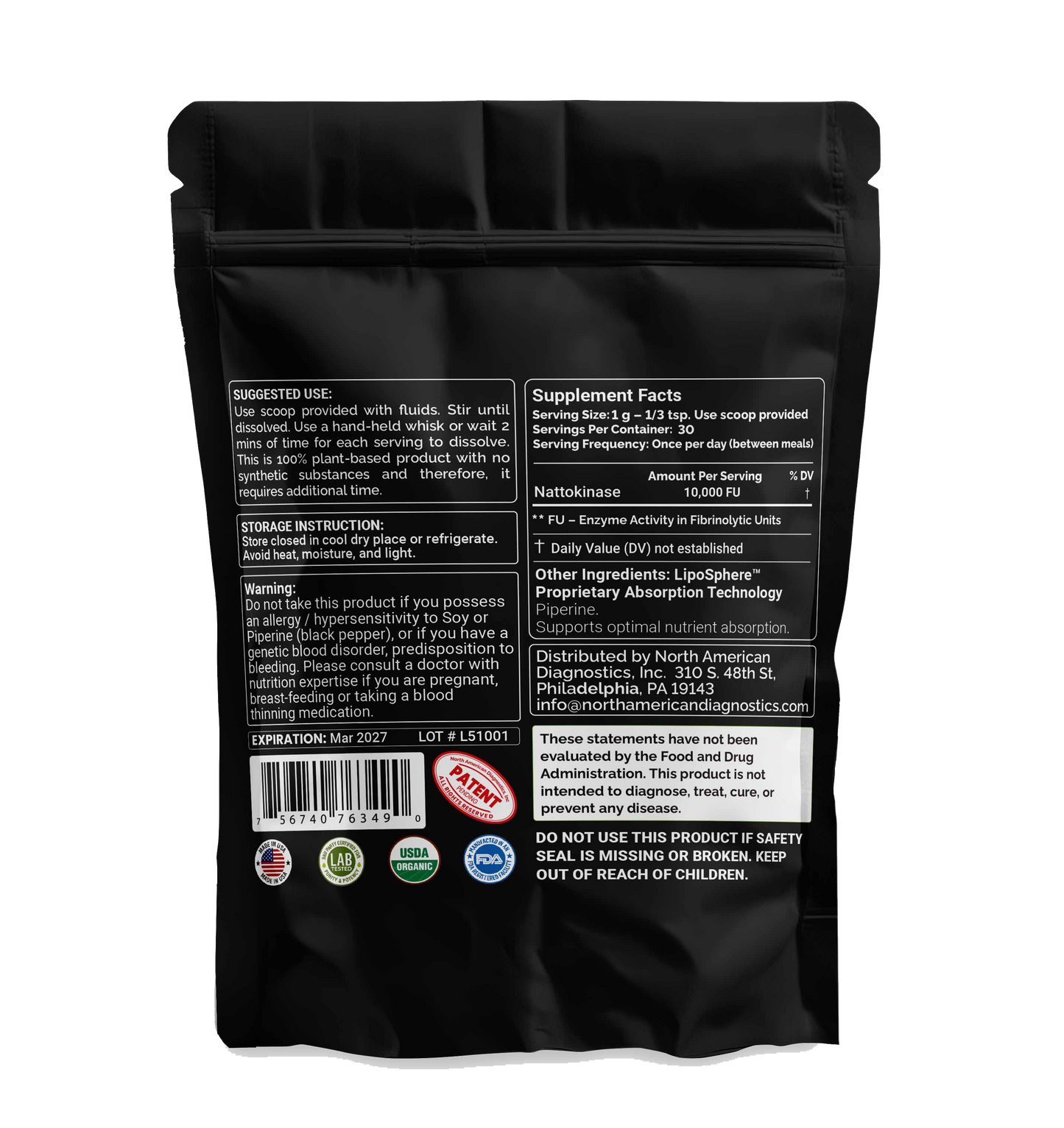 10,000 FU pure powder Nattokinase